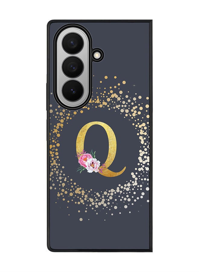 Stylizedd For Samsung Galaxy Z Fold7 Case,Slim fit Camera Protection, Shockproof Thin Phone cover  - Custom Monogram Floral - Q  (Grey )