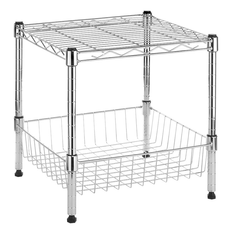 Whitmor Whitmor 2Wire Shelving Unit Metal Storage Shelves Stacking Shelf with Basket Easy Assembly Home Organizer for Pantry Kitchen Garage Plant 