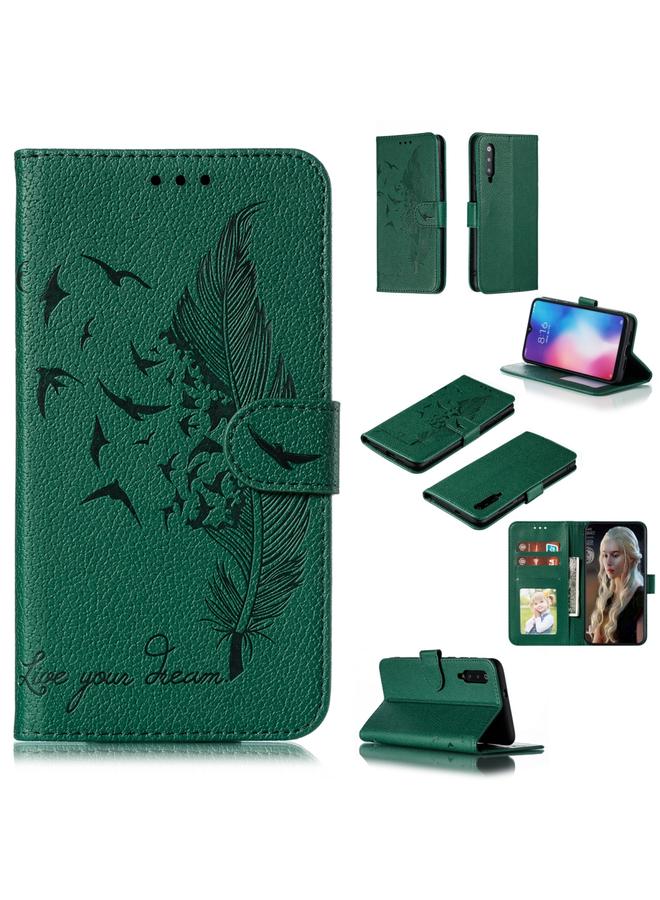 اس-توب جراب جلدي أفقي قابل للطي بتصميم ريشة من الليتشي مع محفظة وحامل وفتحات للبطاقات لهاتف Xiaomi Mi 9 - Image 1