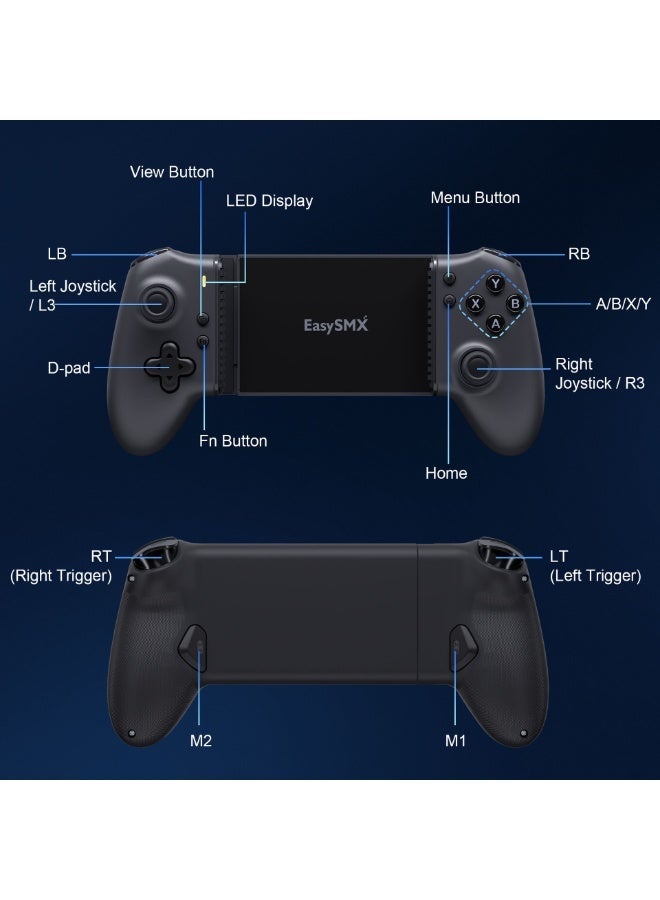 EasySMX وحدة تحكم الألعاب المحمولة EasySMX M15 الكلاسيكية للأندرويد/آيفون 15 سلسلة الألعاب السحابية XBOX/PS/Steam Link/أركيد/جوجل بلاي/لونا/جيم باس مع زناد هول/عصا التحكم اهتزاز قابل للتعديل 6 مستويات زرين خلفيين قابلين للتخصيص أزرار ميكانيكية تصميم مريح قبضة مضادة للانزلاق بطارية 400 مللي أمبير أبعاد قابلة للتمديد: 102 مم - 176 مم - Image 4