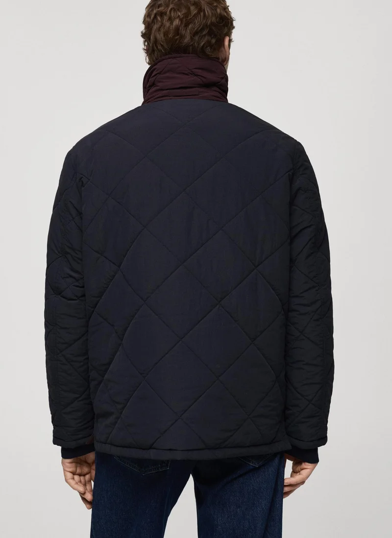 Mango Man Casual Two-Tone Reversible Quilted Jacket