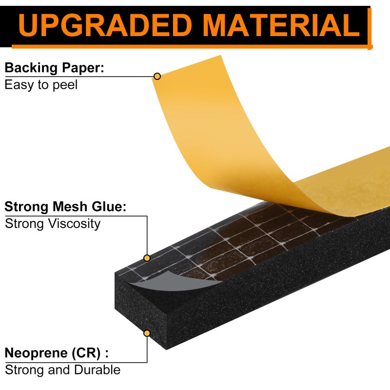 Ninsula 33Ft Door Weather Stripping, (1/2in x 1/4in), Strong Adhesive, Sound Proof, Door Insulation, Weatherproof Foam Tape for Doors, Weatherstripping for Doors Frames, Windows - Image 4