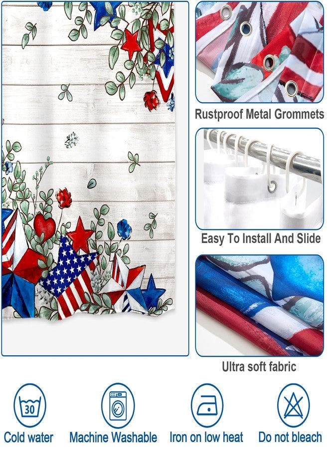 Baccessor Home Patriotic 4th of July Shower Curtain Independence Day America Memorial Day Stars Shower Curtain Neutral Country Rustic Bathroom Bath Decor Waterproof Weighted with Hooks 72 W x72 H Inch - Image 4