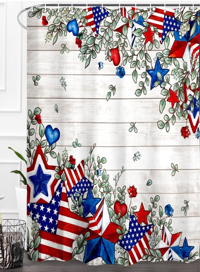 Baccessor Home Patriotic 4th of July Shower Curtain Independence Day America Memorial Day Stars Shower Curtain Neutral Country Rustic Bathroom Bath Decor Waterproof Weighted with Hooks 72 W x72 H Inch - Image 1