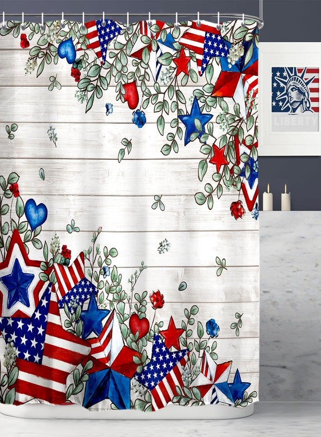 Baccessor Home Patriotic 4th of July Shower Curtain Independence Day America Memorial Day Stars Shower Curtain Neutral Country Rustic Bathroom Bath Decor Waterproof Weighted with Hooks 72 W x72 H Inch - Image 2