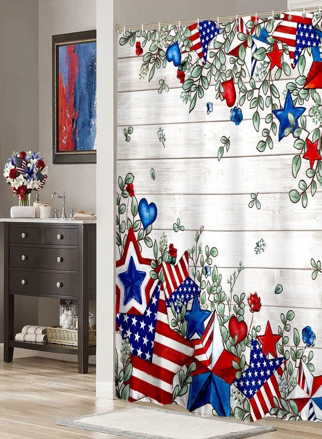 Baccessor Home Patriotic 4th of July Shower Curtain Independence Day America Memorial Day Stars Shower Curtain Neutral Country Rustic Bathroom Bath Decor Waterproof Weighted with Hooks 72 W x72 H Inch - Image 3