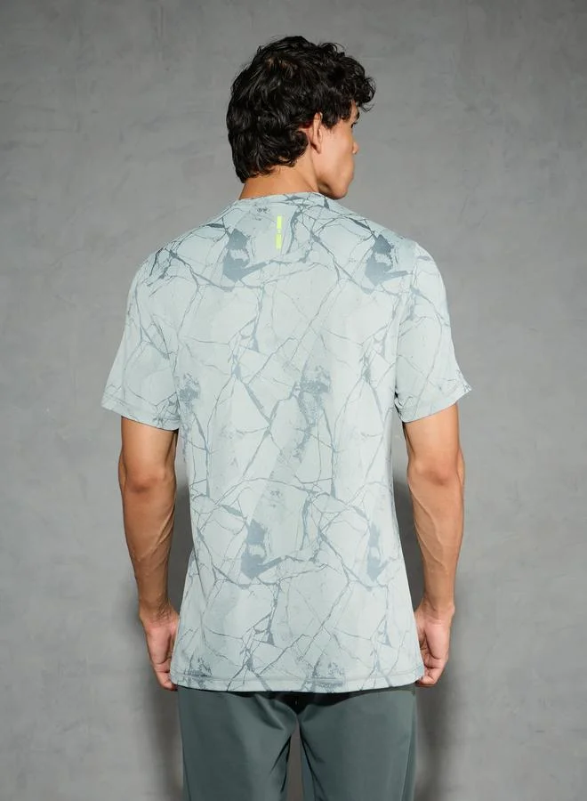 Technosport Technosport Men Jacquard Slim Fit Crew Neck T-Shirt