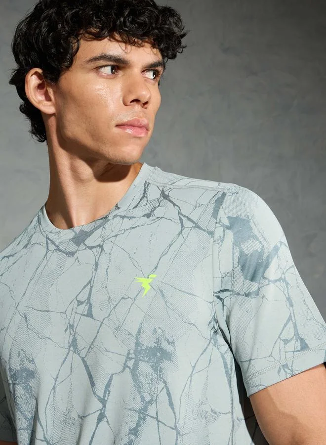 Technosport Technosport Men Jacquard Slim Fit Crew Neck T-Shirt