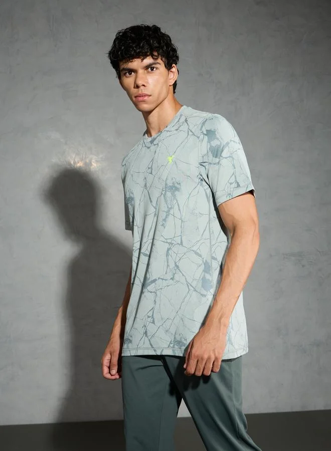 Technosport Technosport Men Jacquard Slim Fit Crew Neck T-Shirt