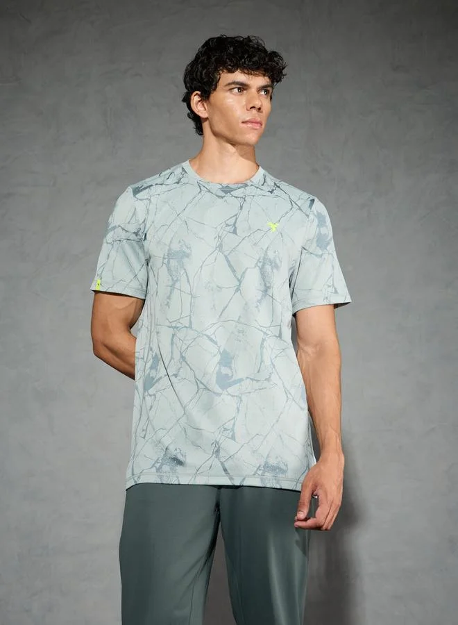 Technosport Technosport Men Jacquard Slim Fit Crew Neck T-Shirt