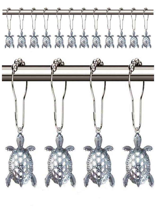 KKpxafl Sea Turtles Shower Curtain Hooks Rings for Bathroom, Silver Metal Shower Curtain Hanger Set,Ocean Shower Curtain Hanger Hooks（24Pcs） - Image 1