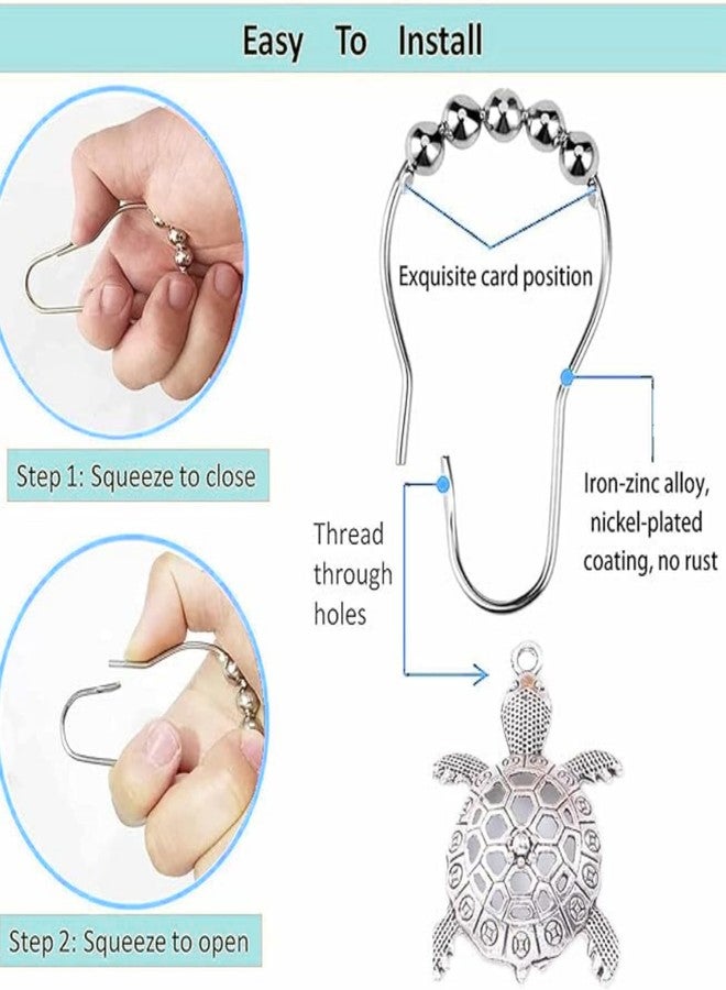 KKpxafl Sea Turtles Shower Curtain Hooks Rings for Bathroom, Silver Metal Shower Curtain Hanger Set,Ocean Shower Curtain Hanger Hooks（24Pcs） - Image 4
