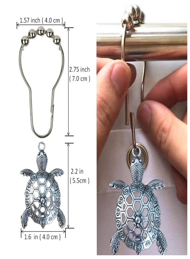KKpxafl Sea Turtles Shower Curtain Hooks Rings for Bathroom, Silver Metal Shower Curtain Hanger Set,Ocean Shower Curtain Hanger Hooks（24Pcs） - Image 2