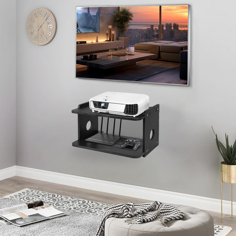 BEARUT Projector ShelfProjector Wall Mount Floating Shelf Projector StandProjector Rack HolderProjector MountRouter Shelf Storage Box Modem Cable Box Shelf for Xbox Series PS5 PS4 by Wood - Image 2