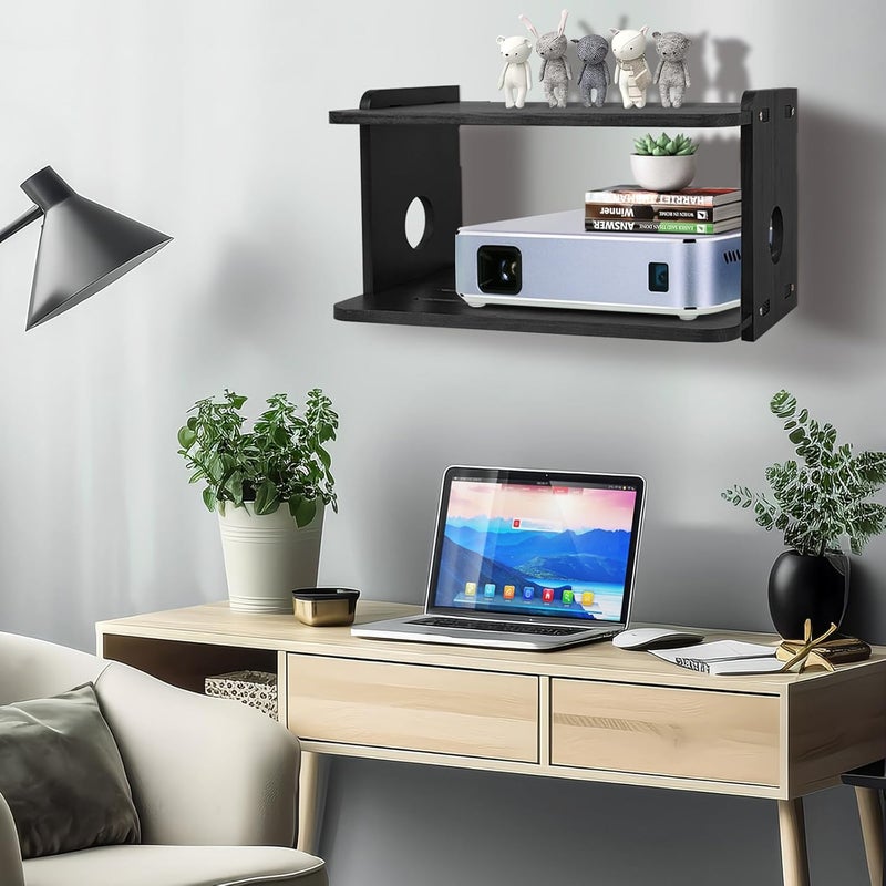 BEARUT Projector ShelfProjector Wall Mount Floating Shelf Projector StandProjector Rack HolderProjector MountRouter Shelf Storage Box Modem Cable Box Shelf for Xbox Series PS5 PS4 by Wood - Image 5