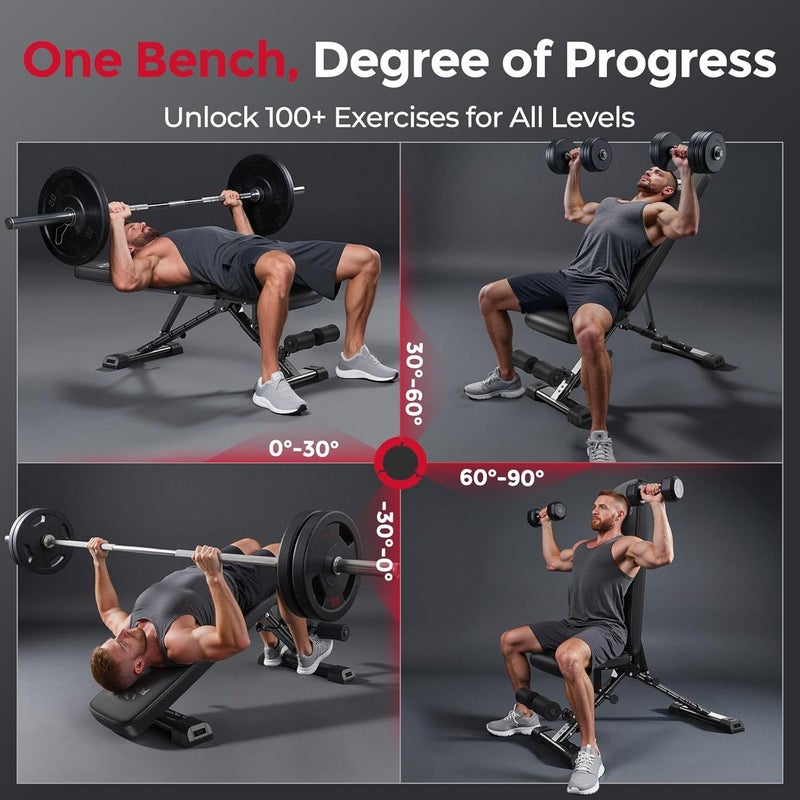 FLYBIRD Adjustable Weight Bench, ASTM-Certified 800LBS Workout Bench Foldable for Home Gym, 90° to -30° FID and 30in Extended Backrest for Bench Press Strength Training Exercise - Image 3