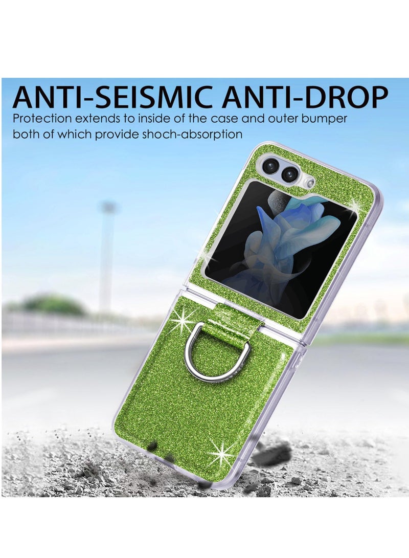 KASTWAVE Glitter Case for Samsung Galaxy Z Flip 5 5G, Slim-Fit Soft Silicone TPU Protective Case with Ring Holder Kickstand Shockproof Bling Folding Phone Cover for Samsung Galaxy Z Flip 5 5G Green - Image 2