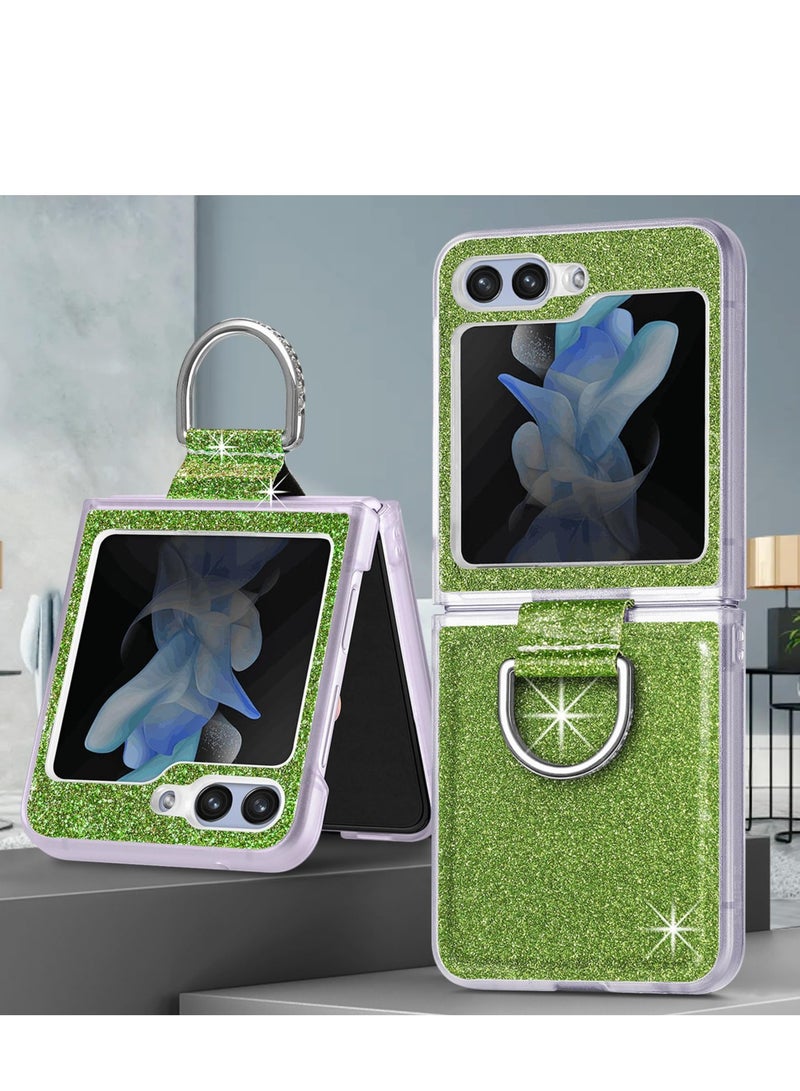 KASTWAVE Glitter Case for Samsung Galaxy Z Flip 5 5G, Slim-Fit Soft Silicone TPU Protective Case with Ring Holder Kickstand Shockproof Bling Folding Phone Cover for Samsung Galaxy Z Flip 5 5G Green - Image 4
