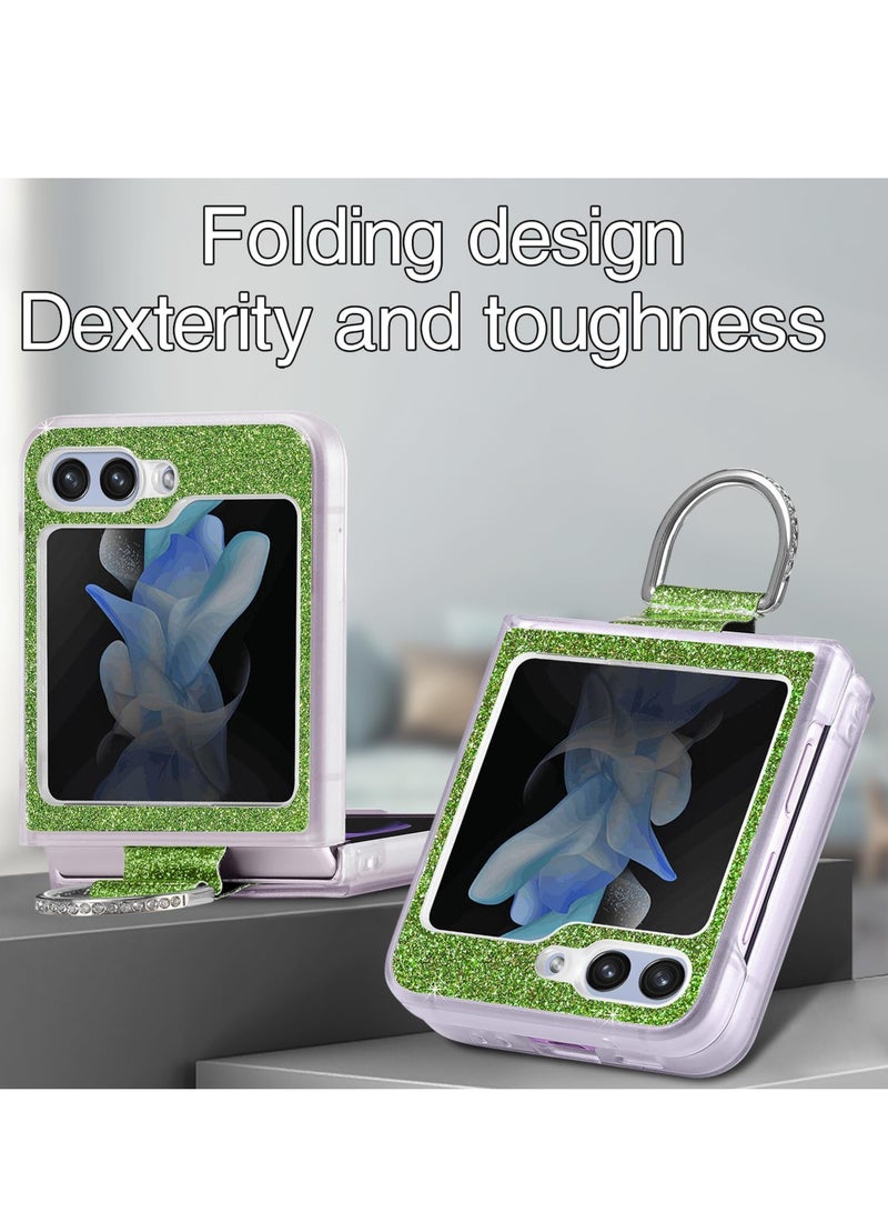 KASTWAVE Glitter Case for Samsung Galaxy Z Flip 5 5G, Slim-Fit Soft Silicone TPU Protective Case with Ring Holder Kickstand Shockproof Bling Folding Phone Cover for Samsung Galaxy Z Flip 5 5G Green - Image 5