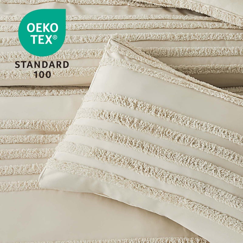 BEDELITE Boho King Size Comforter Set - Beige Tufted Striped Bed Set 3 Pieces, Soft Vintage Farmhouse Comforter for All Seasons, Boho Home Decor,Fluffy Jacquard Bedding with Pillow Sham - Image 2