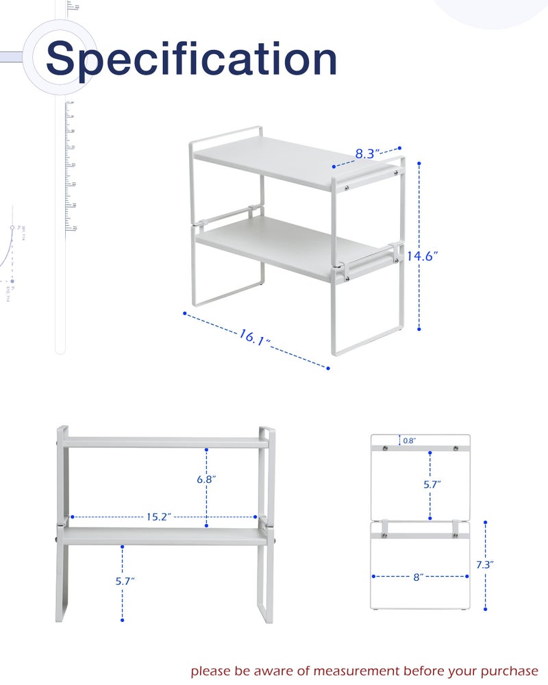 Nxconsu 2Pack Cabinet Shelves Stackable Shelf Organizer Rack Riser for Kitchen Cabinet Pantry Cupboard Counter Countertop Home Organization Storage Space Saver Heavy Duty Metal Nonslip White - Image 2