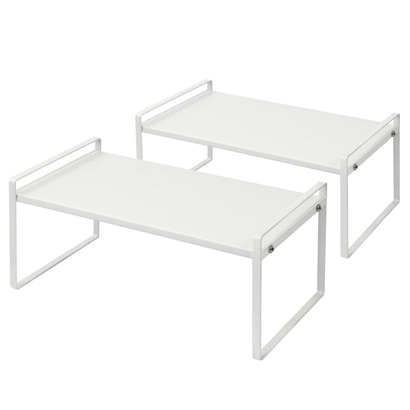 Nxconsu 2Pack Cabinet Shelves Stackable Shelf Organizer Rack Riser for Kitchen Cabinet Pantry Cupboard Counter Countertop Home Organization Storage Space Saver Heavy Duty Metal Nonslip White - Image 1
