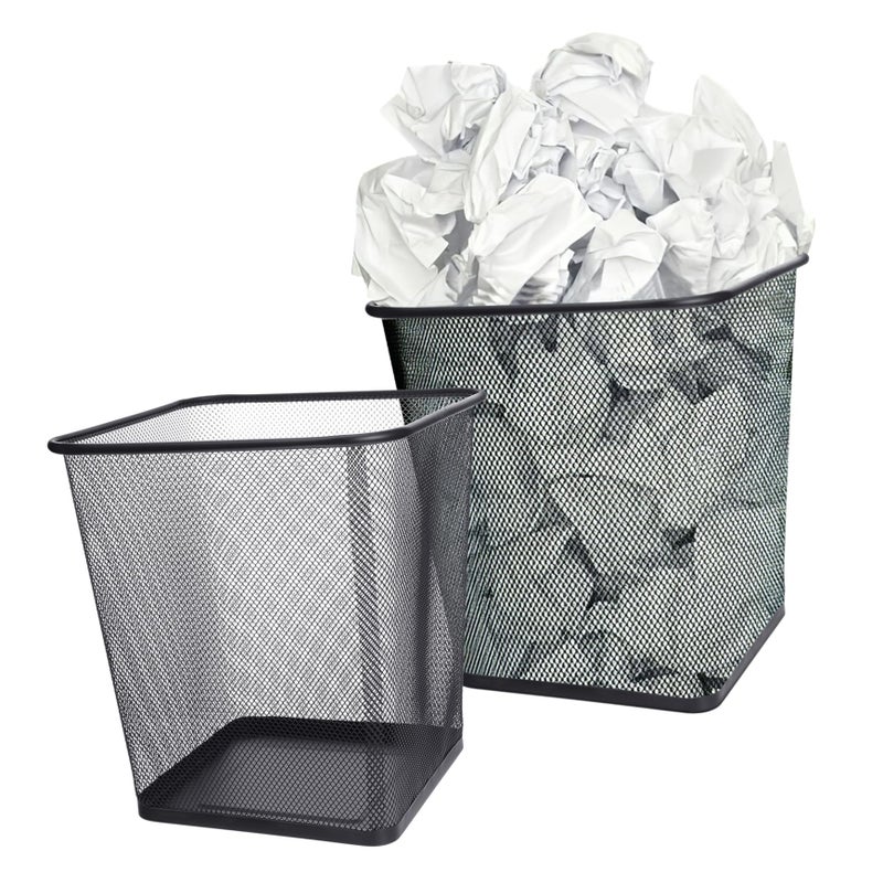 Ventilated Metal Mesh Trash Can Large Black Waste Basket For Bedroom Bathroom Office - Image 2