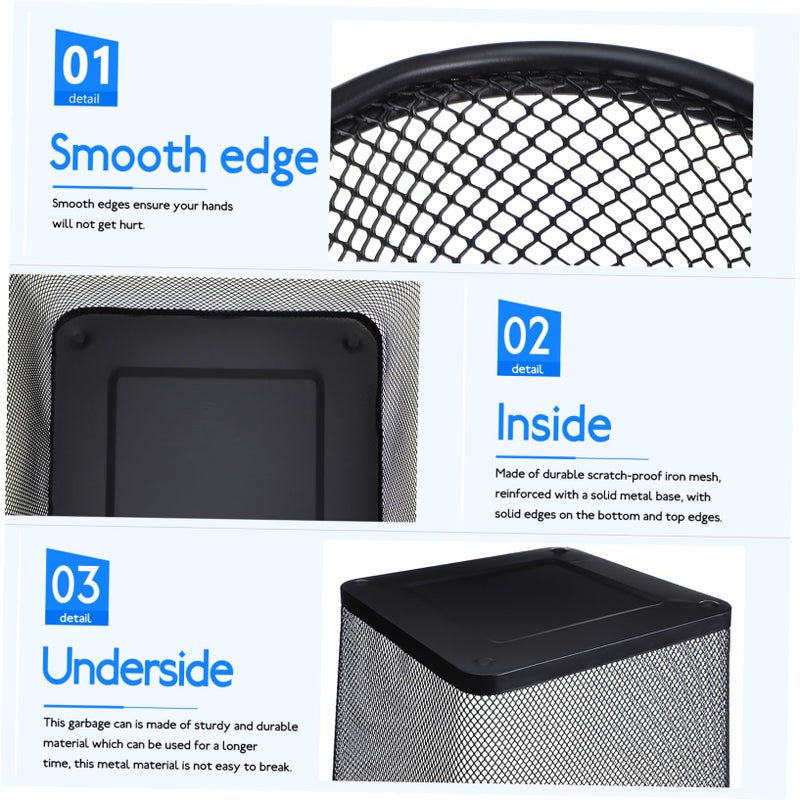 Ventilated Metal Mesh Trash Can Large Black Waste Basket For Bedroom Bathroom Office - Image 4