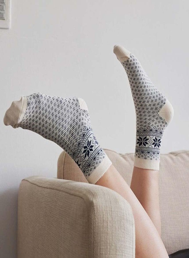HOMSSEM Women's Cotton Blend Knit Crew Socks, Soft Everyday Nordic Style Set - Colorful Patterns, Made in Korea (Style 05) - Image 3