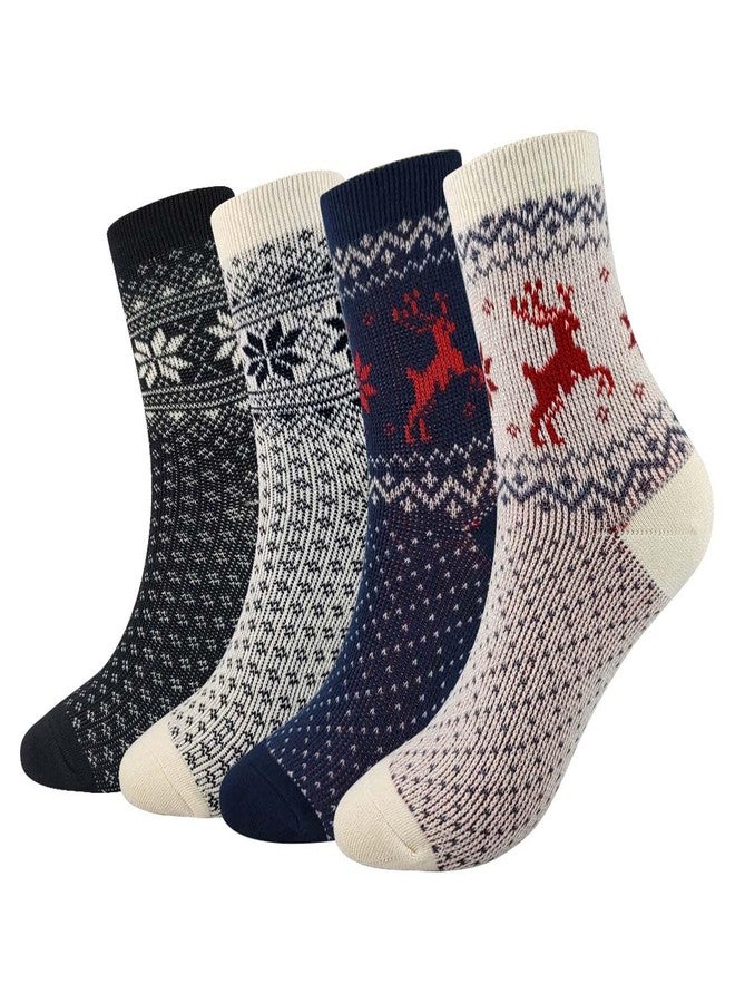 HOMSSEM Women's Cotton Blend Knit Crew Socks, Soft Everyday Nordic Style Set - Colorful Patterns, Made in Korea (Style 05) - Image 1