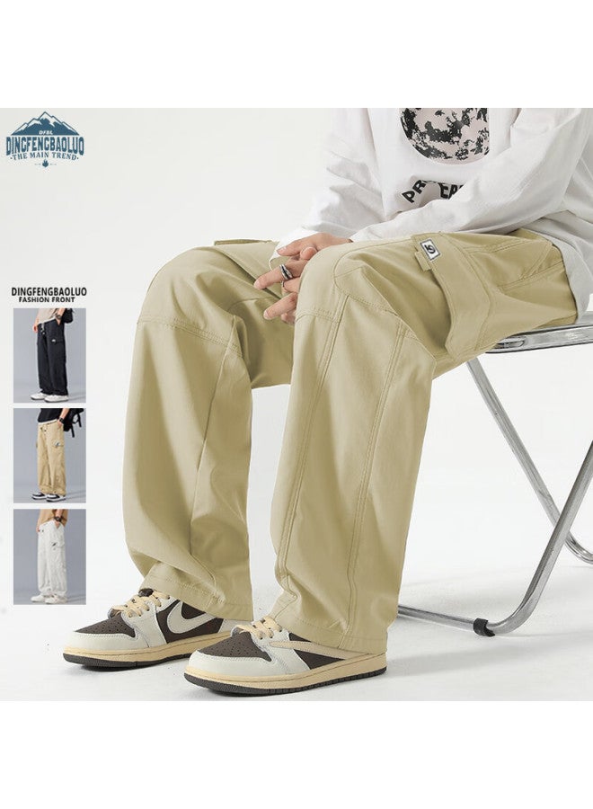 Dingfengbaoluo Casual Pants For Men, Spring And Summer Straight-leg Cargo Pants, American High Street Paratrooper Trousers, Ddf31 Khaki M - Image 2