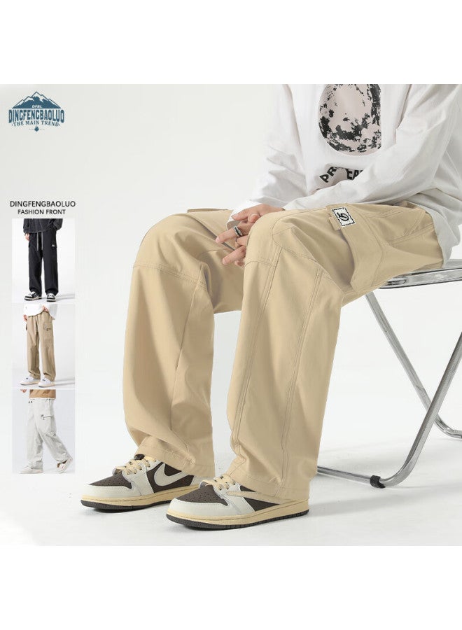 Dingfengbaoluo Casual Pants For Men, Spring And Summer Straight-leg Cargo Pants, American High Street Paratrooper Trousers, Ddf31 Khaki M - Image 1