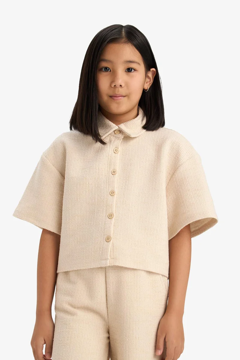 ديفاكتو Girl Relax Fit Polo Neck Basic Short Sleeve T-Shirt
