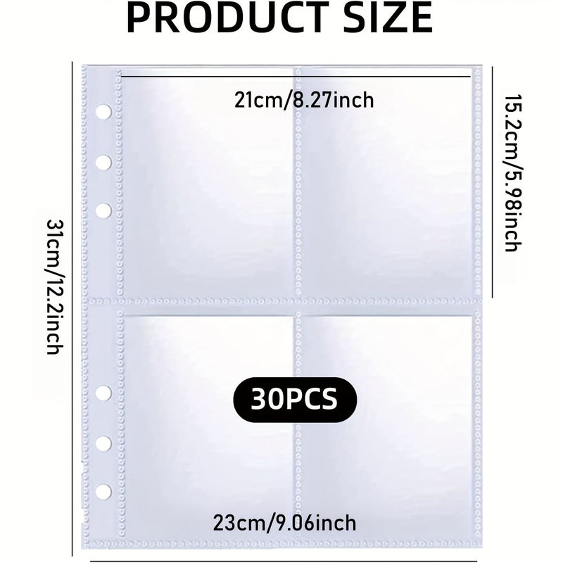 A4 120 Pocket Photo Sleeves 30 Pack Refill Pages for3 Ring Binder Kpop Card Album - Image 2