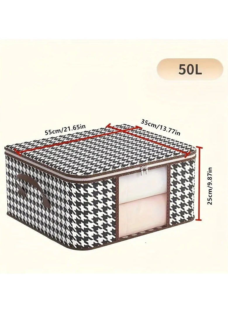 Large Capacity Houndstooth Pattern Storage Bag, Wardrobe Dustproof Zipper Container With Clear Window - Image 1