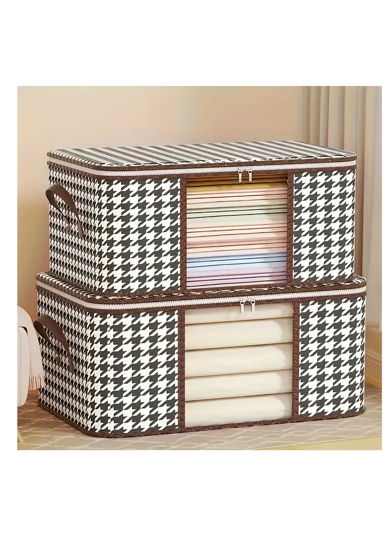 Large Capacity Houndstooth Pattern Storage Bag, Wardrobe Dustproof Zipper Container With Clear Window - Image 2