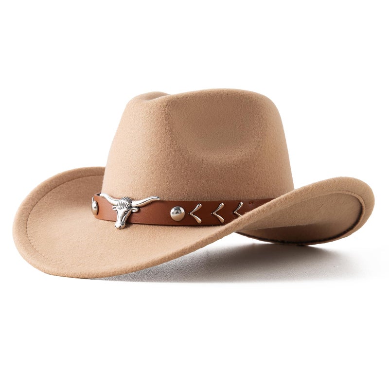 JOYEBUY Western Cowboy Hat for Kids Boys Girl Classic Roll Up Fedora Hat with Buckle Belt (US, Age, 6 Years, 10 Years, Camel) - Image 2