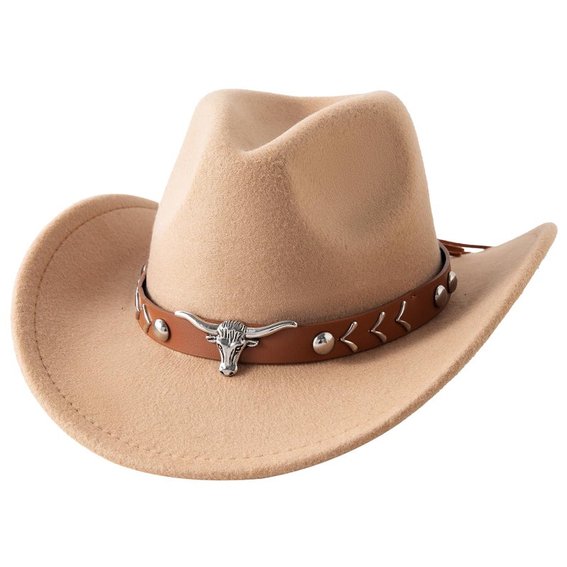 JOYEBUY Western Cowboy Hat for Kids Boys Girl Classic Roll Up Fedora Hat with Buckle Belt (US, Age, 6 Years, 10 Years, Camel) - Image 1