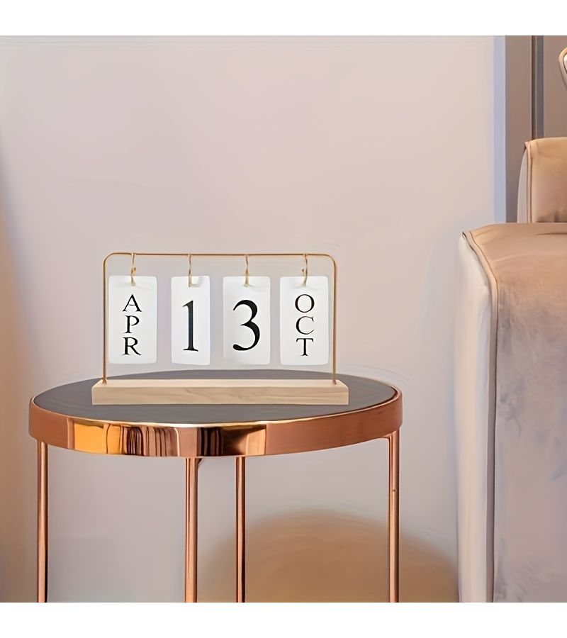 Golden Perpetual Calendar Flip Page Design Replaceable Date Home Office Decor - Image 5