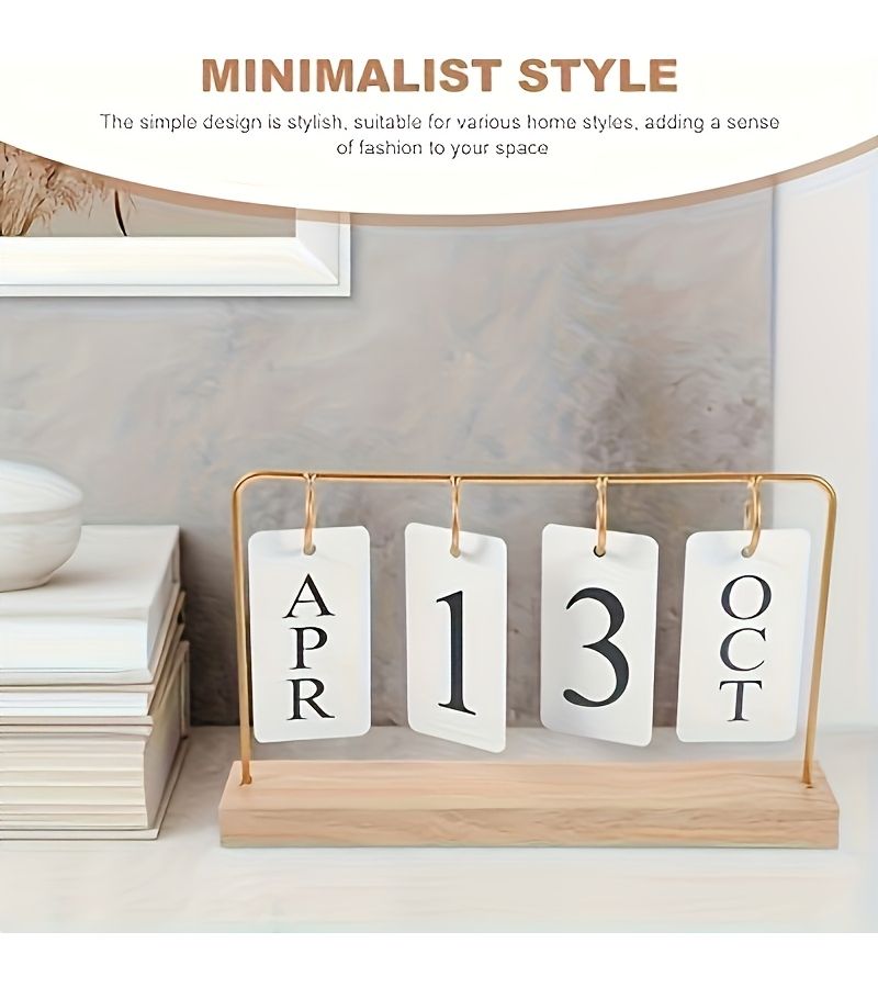 Golden Perpetual Calendar Flip Page Design Replaceable Date Home Office Decor - Image 4