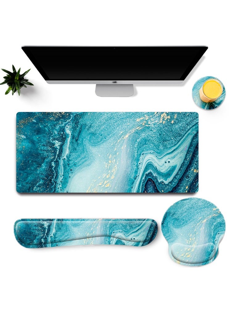Arabest Mouse pad, Gaming Mouse Pad Wrist Support Set,4in1 Desk Mat+ Keyboard Wrist Rest+Mouse Wrist Rest+Coaster Set with Ergonomic Design for Home Office Table Computer  - Image 1