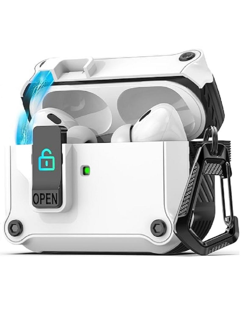 Generic Case Compatible For Airpods Pro 2nd/1st Gen (2023/2022/2019) With Auto Snap Switch  Secure Lock Clip Case Design For Airpods Pro (USB-C/Lightning Cable) With Keychain For Men Women,White 