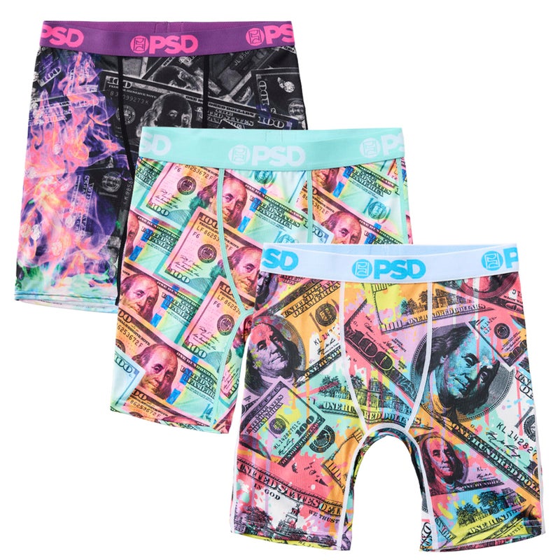 PSD Underwear Boys Youth Funny Money Boxer Brief 3 Pack, Multi, M - Image 1