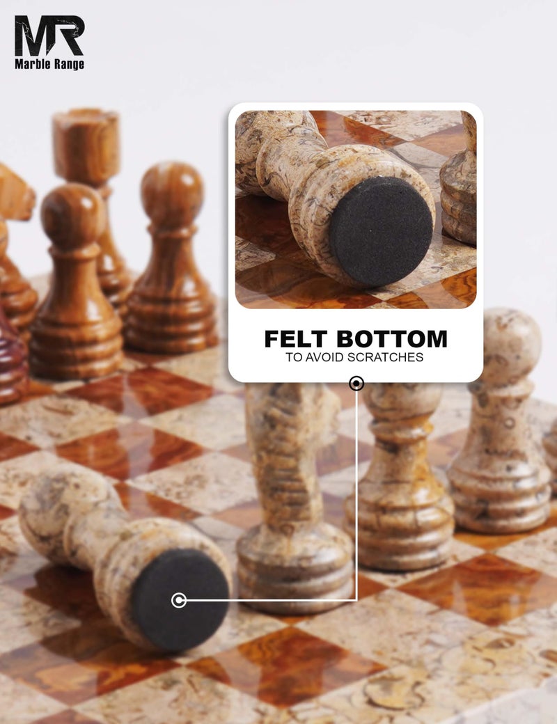 MARBLE RANGE Marble Chess Set 12 Inch Handmade Coral & Dark Brown Board Game with Storage Box, Classic Travel Chess Set for Adults with Pieces & 2 Extra Queens, Elegant Home DÃ©cor - Image 5