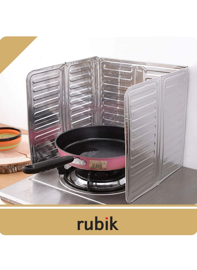 Rubik - Oil Splash Guard Cooking Aluminum Foil Gas Stove Oil Splatter Shield Screen For Stove Top, Frying Pan, Kitchen Tool For Wall Oil, Silver - Image 1
