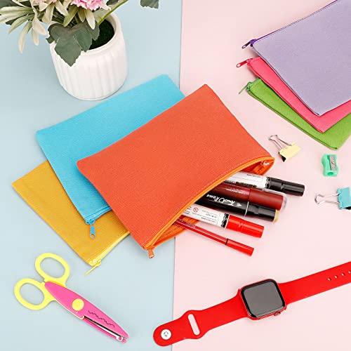 Sinzip 12 Pieces Cotton Canvas Makeup Bag, Multipurpose Cosmetic Bag with Zipper Travel Toiletry Pouch, Blank DIY Craft Bag (Multicolored B, S) - Image 2