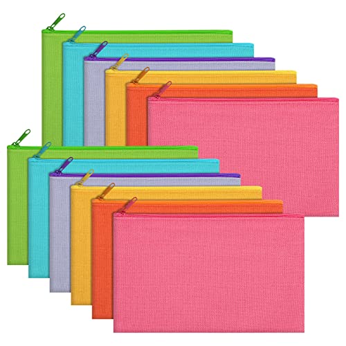 Sinzip 12 Pieces Cotton Canvas Makeup Bag, Multipurpose Cosmetic Bag with Zipper Travel Toiletry Pouch, Blank DIY Craft Bag (Multicolored B, S) - Image 1
