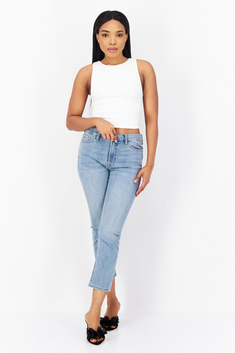 Jen 7 Women Ankle Straight Stretchable Jeans, Light Washed Blue - Image 3