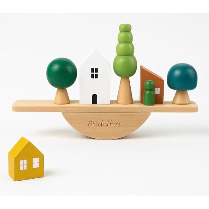 MONTESSORI WOODEN BALANCING SET – NATURE THEMED TREES, HOUSES & PEG DOLLS | EDUCATIONAL TOY FOR TODDLERS 12+ MONTHS | FINE MOTOR SKILLS, STEM PLAY | ECO-FRIENDLY NON-TOXIC GIFT - Image 2