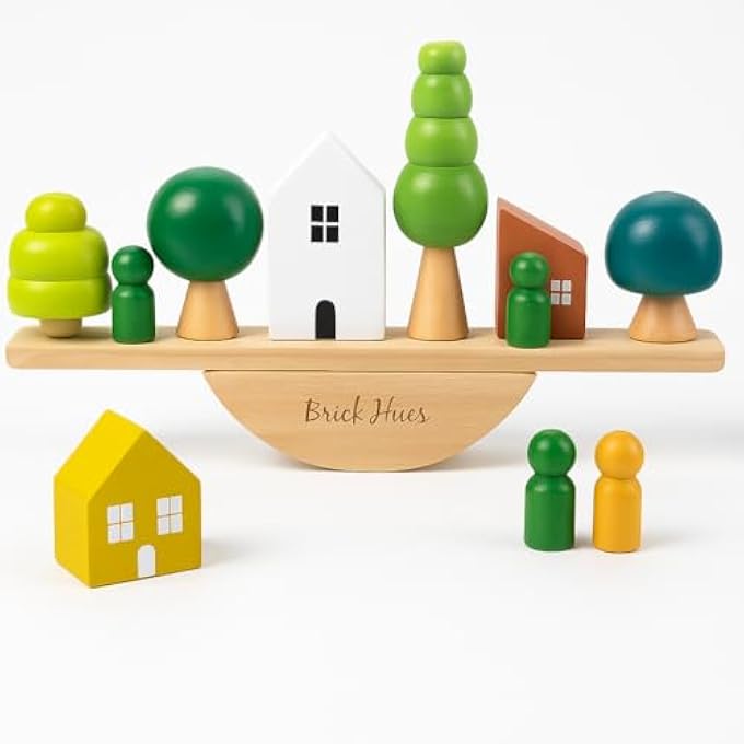 MONTESSORI WOODEN BALANCING SET – NATURE THEMED TREES, HOUSES & PEG DOLLS | EDUCATIONAL TOY FOR TODDLERS 12+ MONTHS | FINE MOTOR SKILLS, STEM PLAY | ECO-FRIENDLY NON-TOXIC GIFT - Image 1